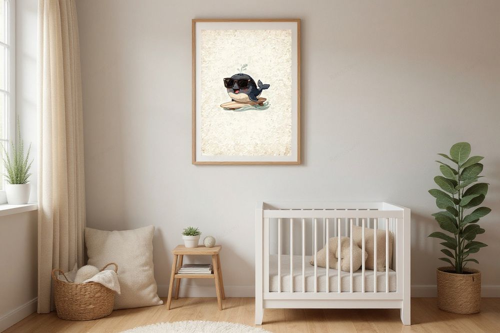 Whale Surfing Nursery Art — room mockup