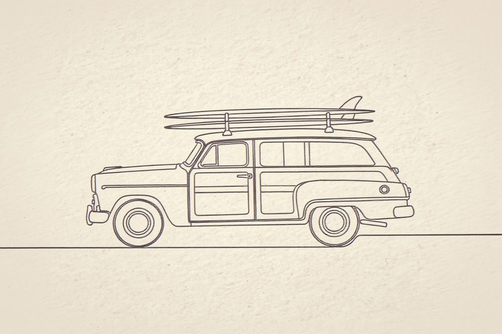 Woody Surf Wagon Line Art — room mockup