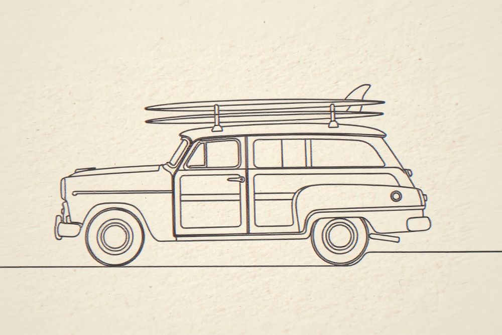 Woody Surf Wagon Line Art — room mockup