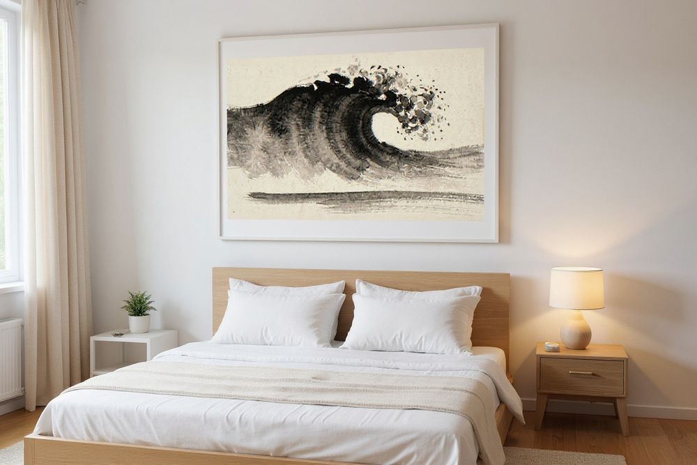 Xieyi Ink Crashing Wave Print — room mockup