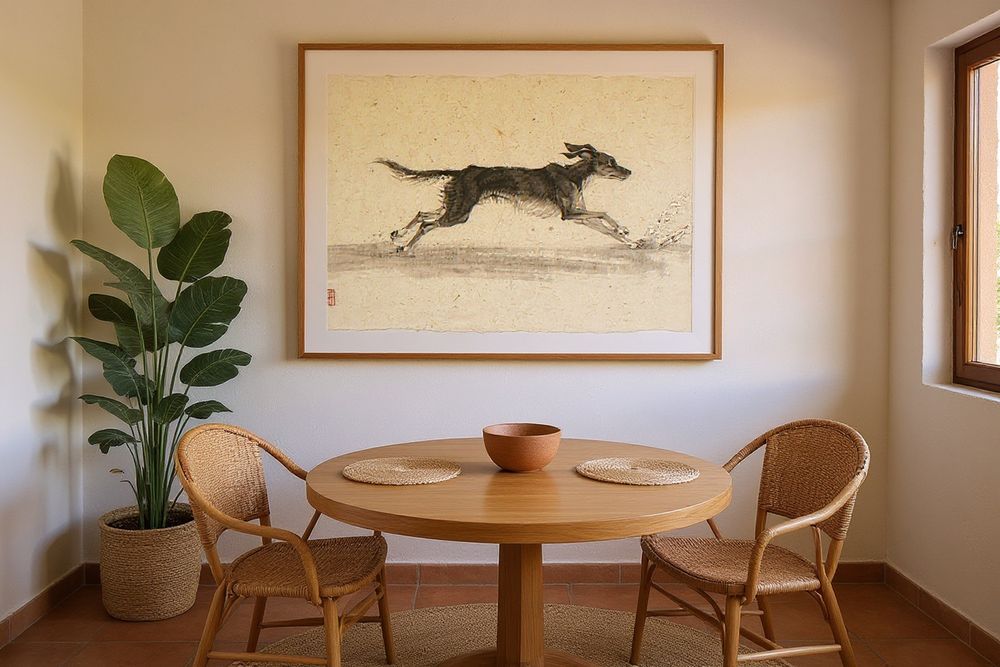 Xieyi Ink Dog Beach Print — room mockup