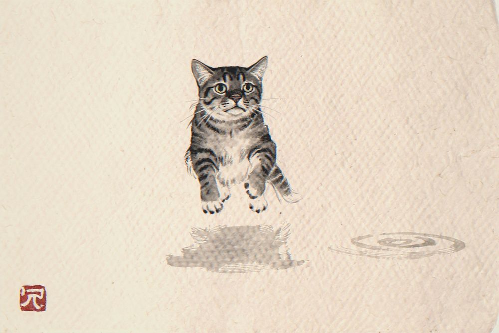 Xieyi Ink Dog Chasing Stick Into Surf