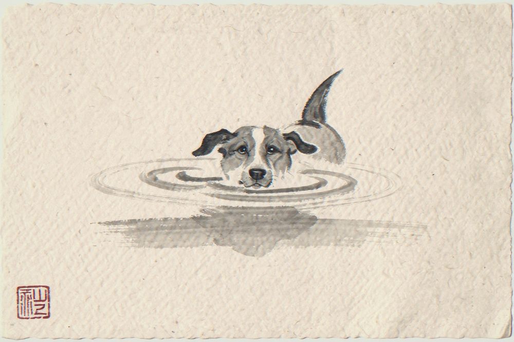 Xieyi Ink Dog Swimming Print — room mockup