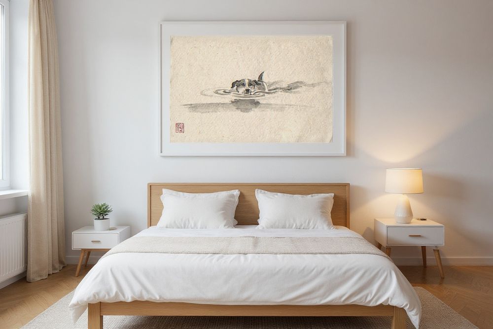 Xieyi Ink Dog Swimming Print — room mockup