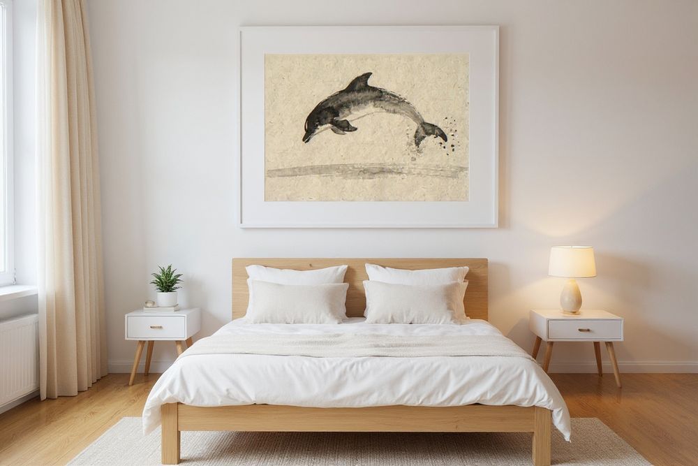 Xieyi Ink Dolphin Print — room mockup