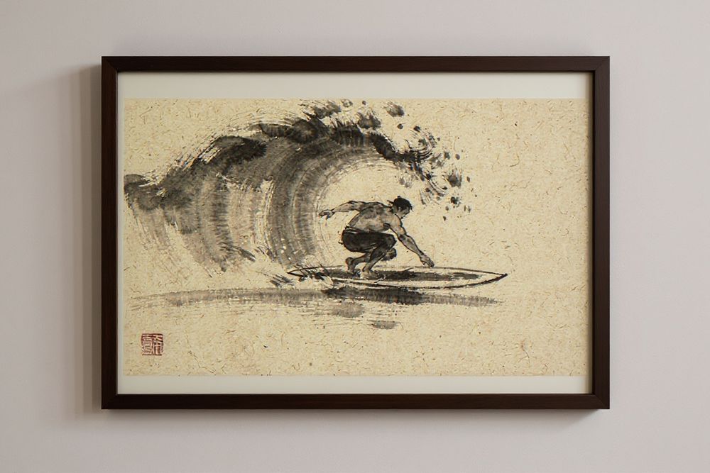 Xieyi Ink Surfer Cutback Print — room mockup