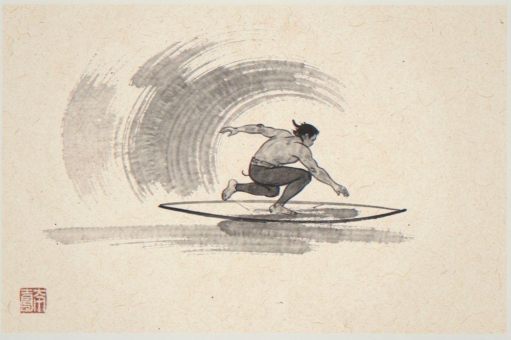 Xieyi Ink Surfer Cutback Print — room mockup