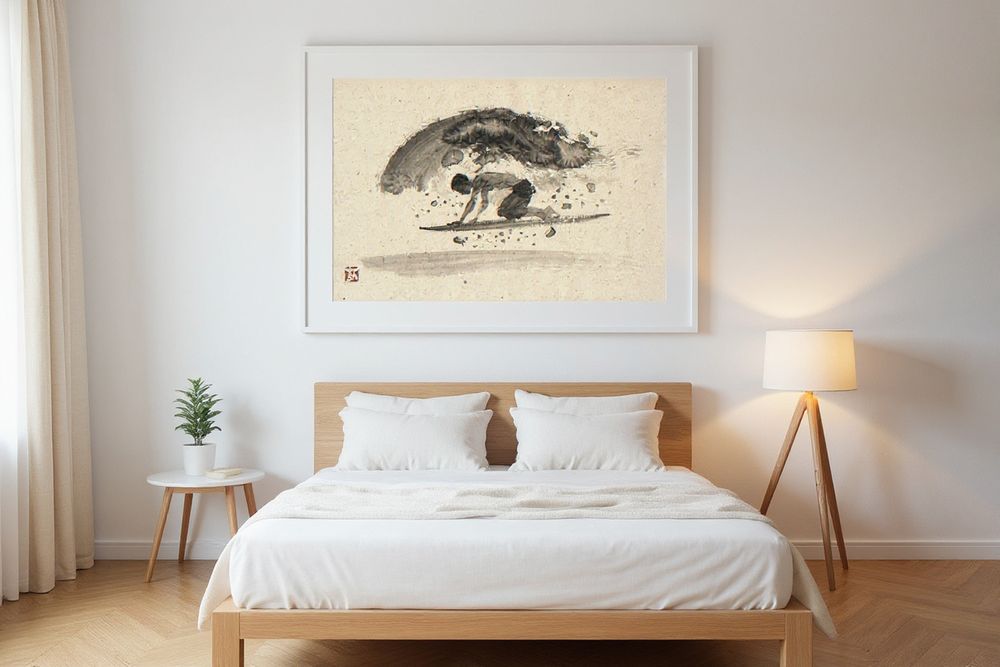 Xieyi Ink Surfer Duck Dive Print — room mockup