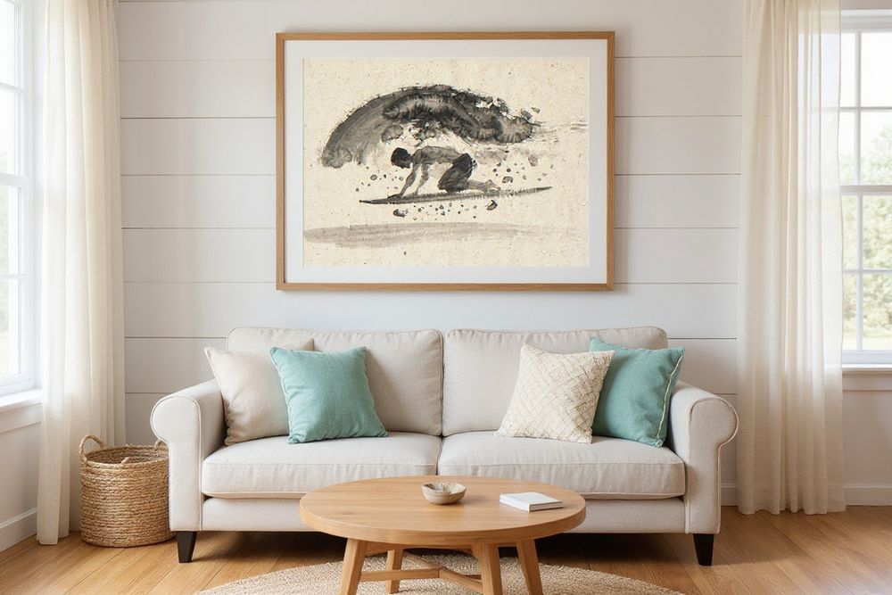 Xieyi Ink Surfer Duck Dive Print — room mockup